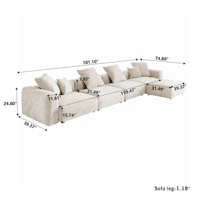 Canapé modulable 180 Leathaire avec pouf et revêtement en tissu Leathaire