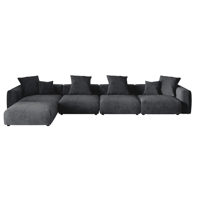 Canapé modulable 180 Leathaire avec pouf et revêtement en tissu Leathaire