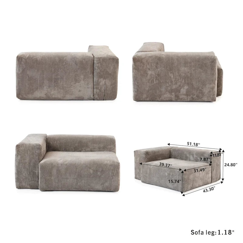 Canapé modulable 180 Leathaire avec pouf et revêtement en tissu Leathaire