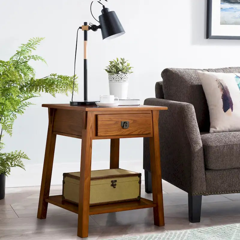 Tavolino finale con cassetto Leick Home in legno massello Mission
