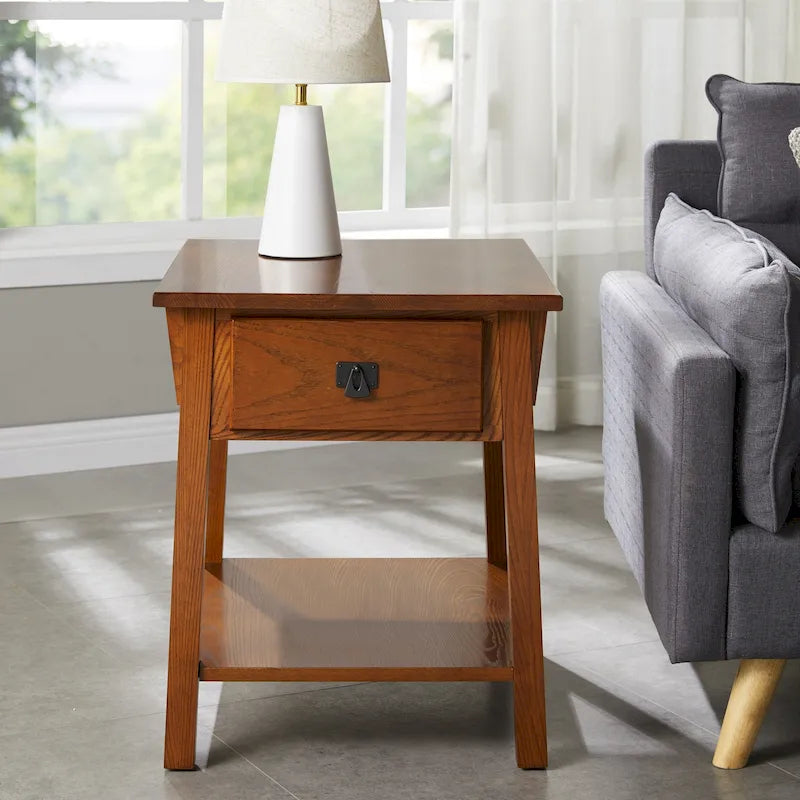 Tavolino finale con cassetto Leick Home in legno massello Mission