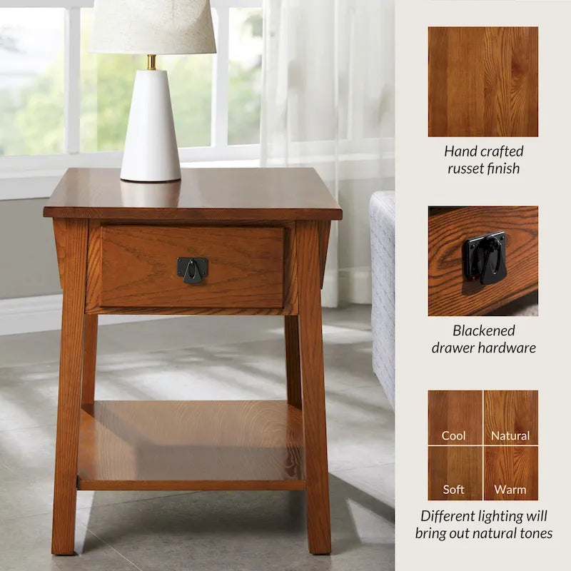 Tavolino finale con cassetto Leick Home in legno massello Mission