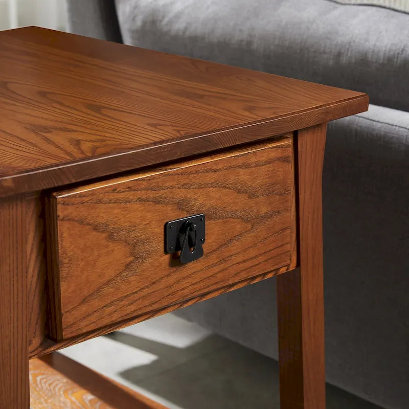 Tavolino finale con cassetto Leick Home in legno massello Mission