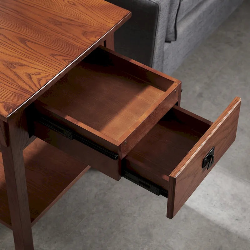 Tavolino finale con cassetto Leick Home in legno massello Mission
