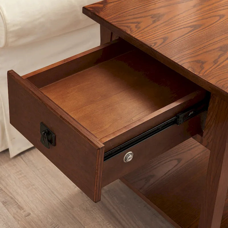 Tavolino finale con cassetto Leick Home in legno massello Mission