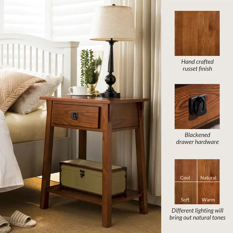 Tavolino finale con cassetto Leick Home in legno massello Mission