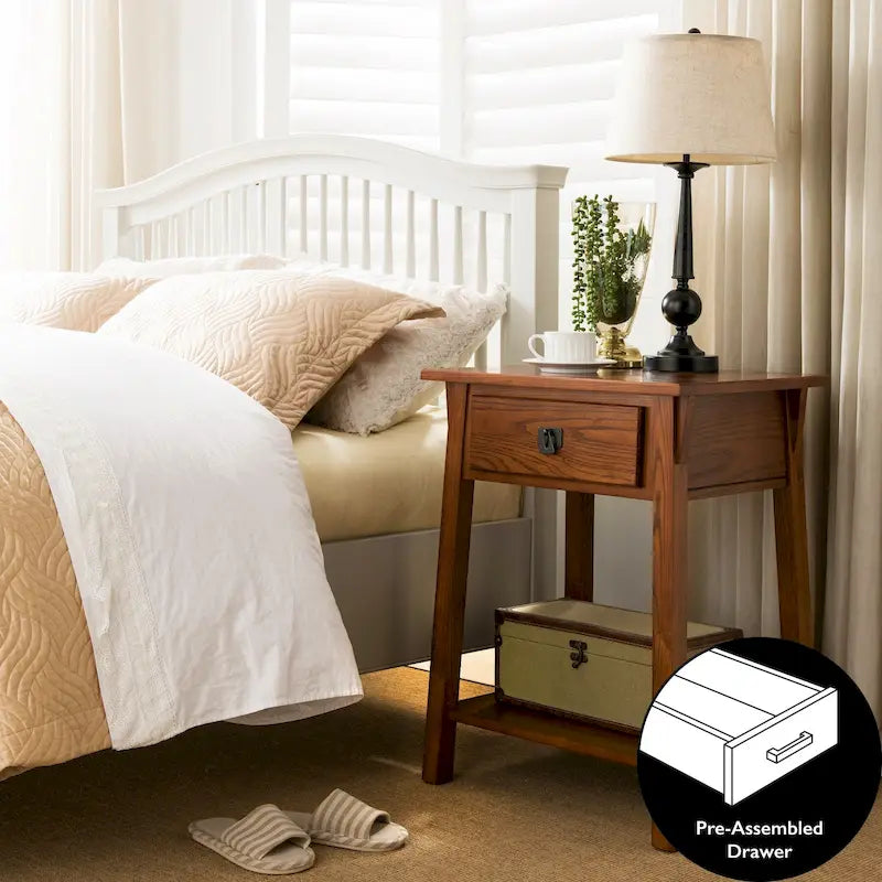 Tavolino finale con cassetto Leick Home in legno massello Mission