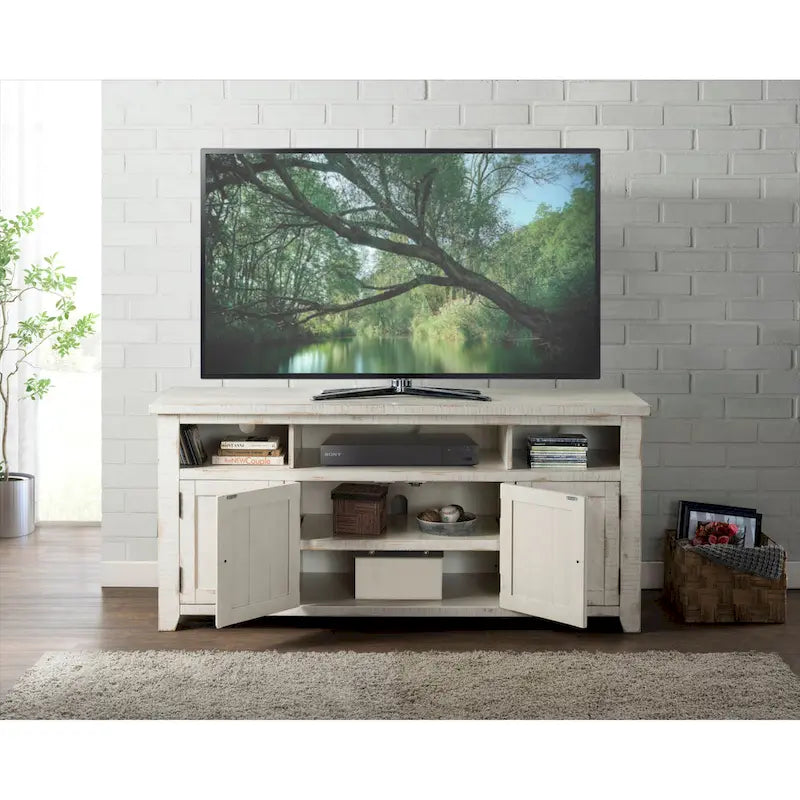 Mobile TV in legno massiccio Nantucket, largo 65 pollici, con contenitore
