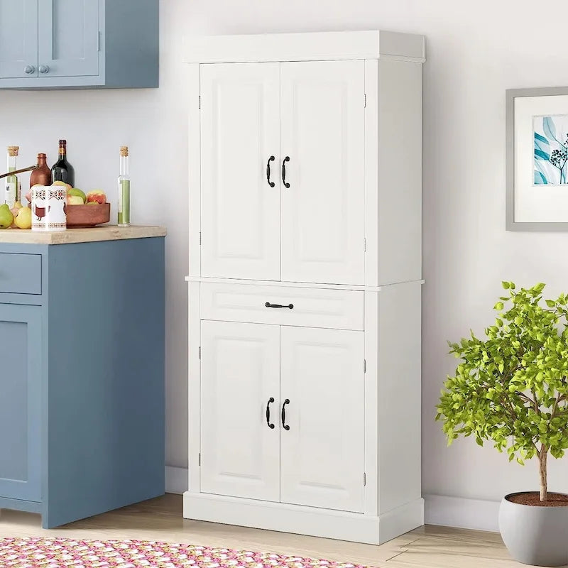 EROMMY Dispensa da cucina indipendente da 71, mobile alto con cassetto e ripiani regolabili, armadietto a 2 ante