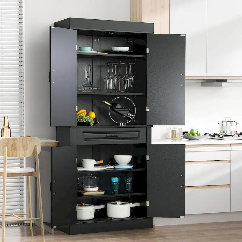 EROMMY Dispensa da cucina indipendente da 71, mobile alto con cassetto e ripiani regolabili, armadietto a 2 ante