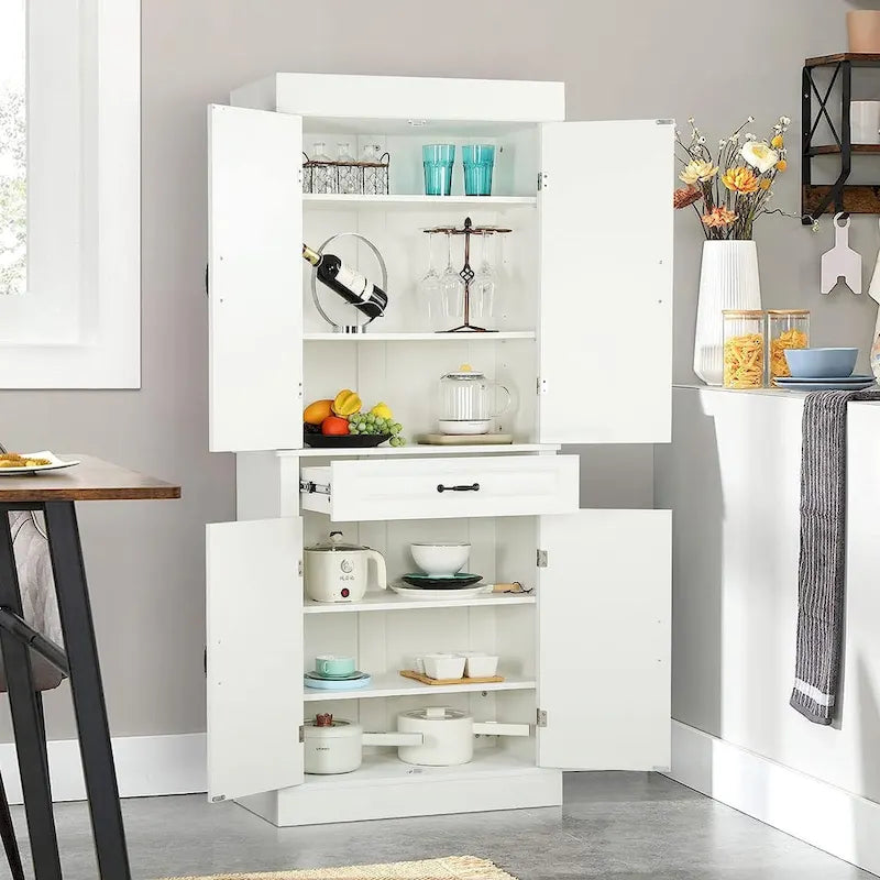 EROMMY Dispensa da cucina indipendente da 71, mobile alto con cassetto e ripiani regolabili, armadietto a 2 ante