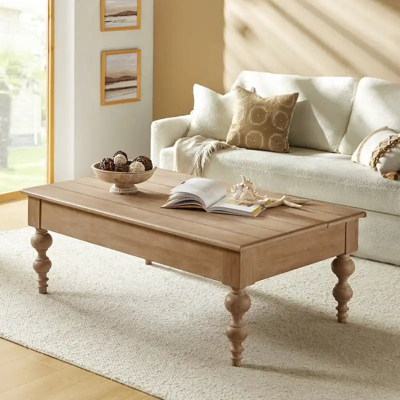 Table basse rectangulaire traditionnelle Gaston avec étagère de rangement par HULALA HOME
