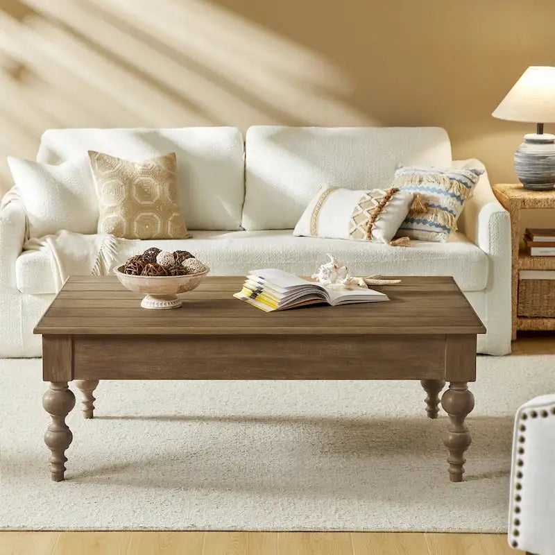 Table basse rectangulaire traditionnelle Gaston avec étagère de rangement par HULALA HOME