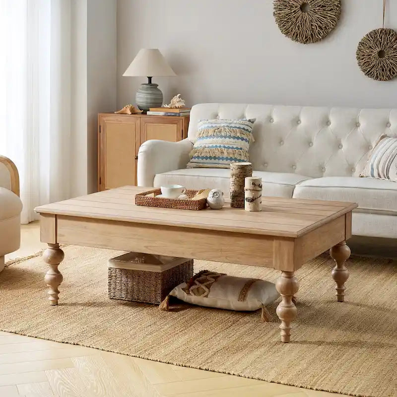 Table basse rectangulaire traditionnelle Gaston avec étagère de rangement par HULALA HOME