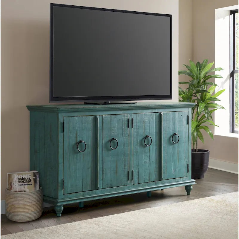 Meuble console TV Central Park en bois massif à 4 portes de 165 cm – 89 cm de haut x 165 cm de large x 46 cm de profondeur
