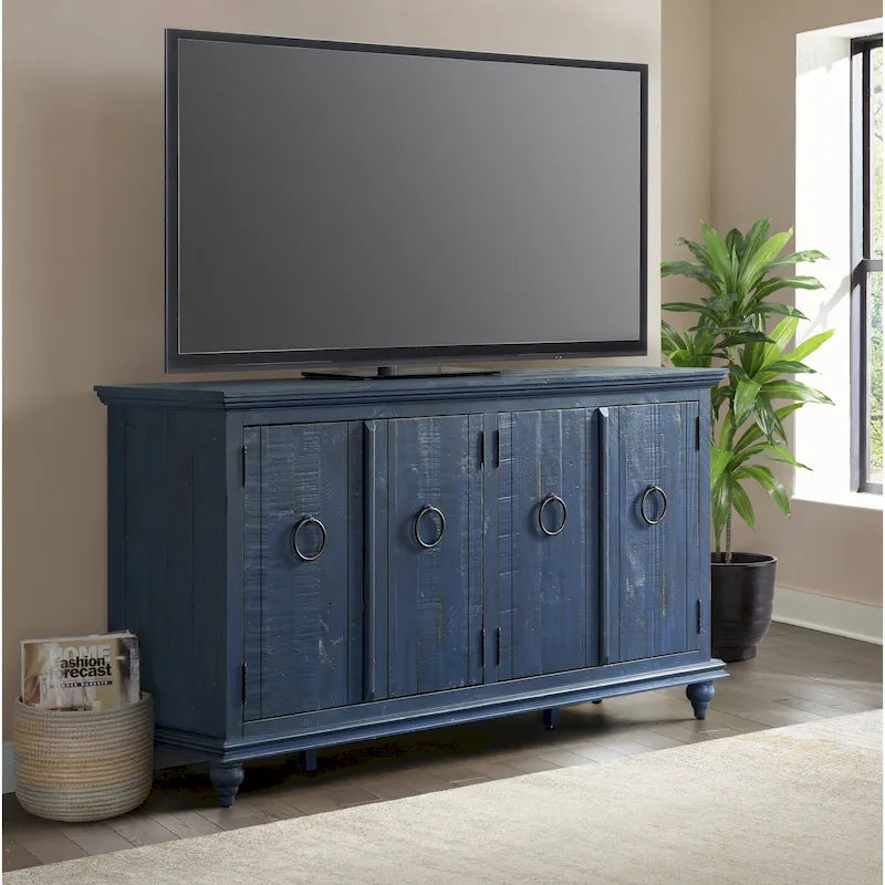 Meuble console TV Central Park en bois massif à 4 portes de 165 cm – 89 cm de haut x 165 cm de large x 46 cm de profondeur