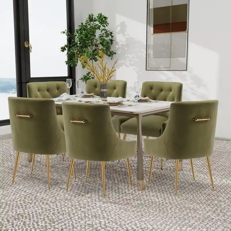 SEYNAR Sedie da Pranzo Moderne Set da 6, Sedia in Velluto con Schienale Trapuntato Senza Braccioli con Maniglia