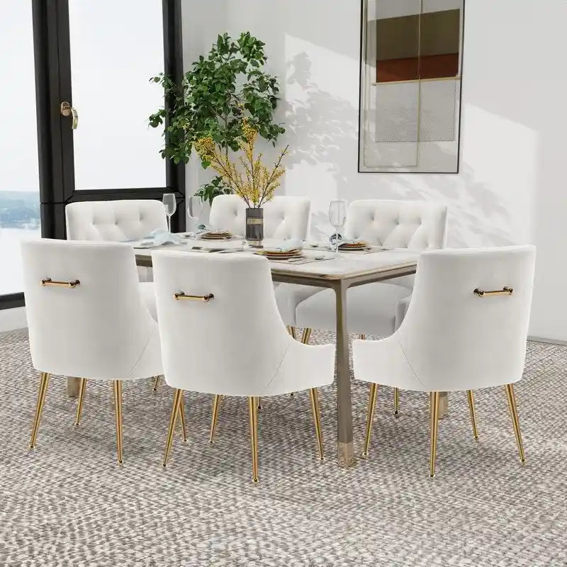 SEYNAR Chaises de salle à manger modernes lot de 6, chaises d'appoint en velours dossier capitonné sans accoudoirs avec tirette arrière