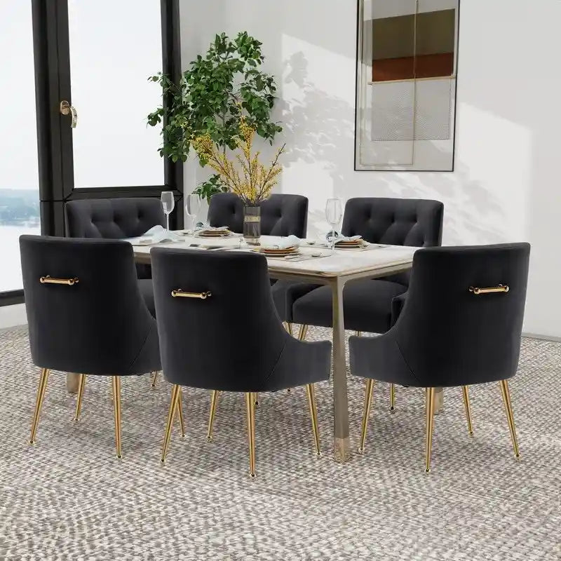 SEYNAR Sedie da Pranzo Moderne Set da 6, Sedia in Velluto con Schienale Trapuntato Senza Braccioli con Maniglia