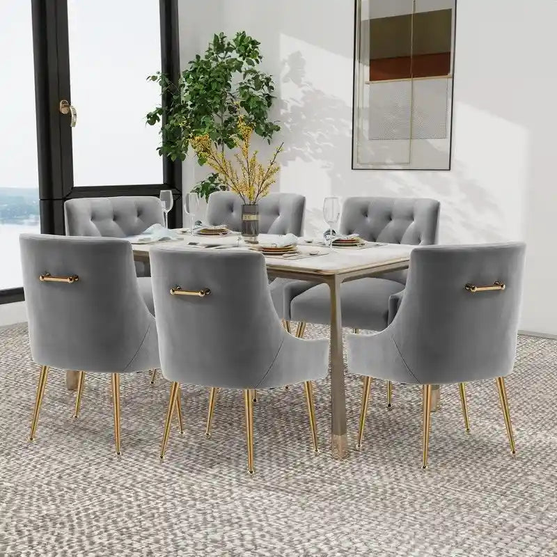 SEYNAR Sedie da Pranzo Moderne Set da 6, Sedia in Velluto con Schienale Trapuntato Senza Braccioli con Maniglia