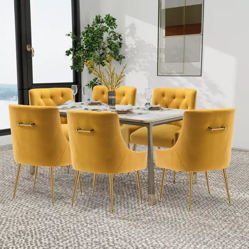 SEYNAR Sedie da Pranzo Moderne Set da 6, Sedia in Velluto con Schienale Trapuntato Senza Braccioli con Maniglia