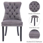 Ensemble de 2 chaises de salle à manger, chaise d'appoint rembourrée sans accoudoirs avec dossier capitonné, anneau de tirage et clous décoratifs