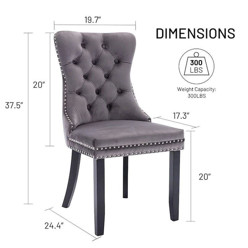 Ensemble de 2 chaises de salle à manger, chaise d'appoint rembourrée sans accoudoirs avec dossier capitonné, anneau de tirage et clous décoratifs