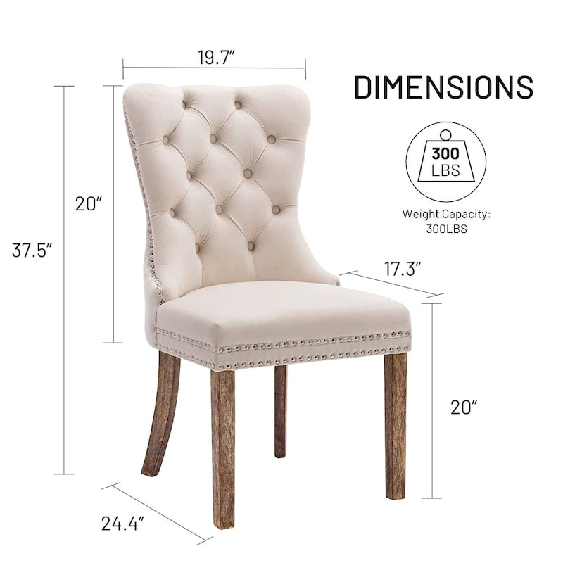 Ensemble de 2 chaises de salle à manger, chaise d'appoint rembourrée sans accoudoirs avec dossier capitonné, anneau de tirage et clous décoratifs
