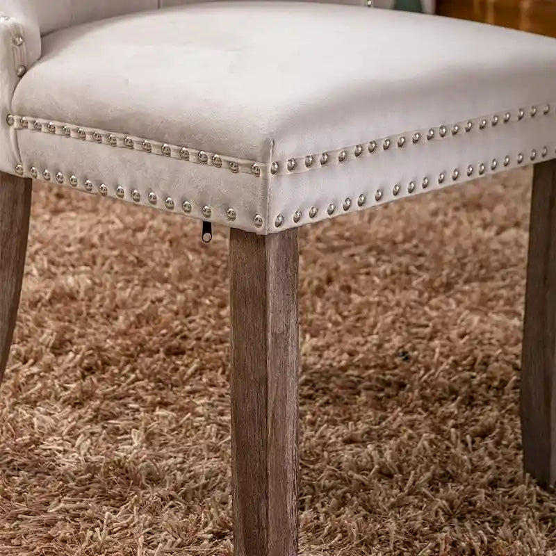 Ensemble de 2 chaises de salle à manger, chaise d'appoint rembourrée sans accoudoirs avec dossier capitonné, anneau de tirage et clous décoratifs