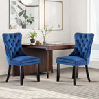 Ensemble de 2 chaises de salle à manger, chaise d'appoint rembourrée sans accoudoirs avec dossier capitonné, anneau de tirage et clous décoratifs