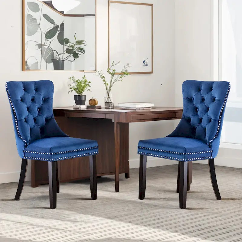 Ensemble de 2 chaises de salle à manger, chaise d'appoint rembourrée sans accoudoirs avec dossier capitonné, anneau de tirage et clous décoratifs