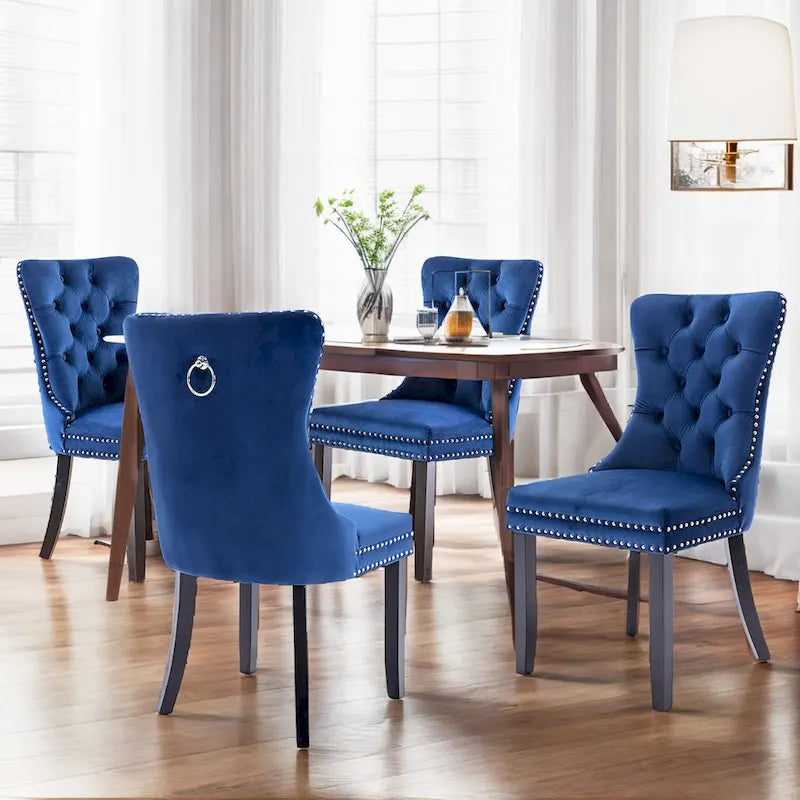 Ensemble de 2 chaises de salle à manger, chaise d'appoint rembourrée sans accoudoirs avec dossier capitonné, anneau de tirage et clous décoratifs