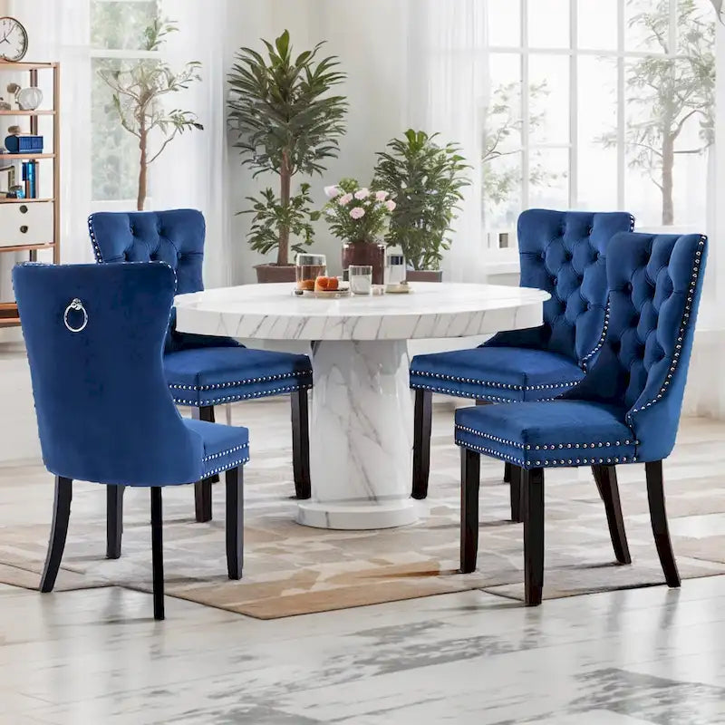Ensemble de 2 chaises de salle à manger, chaise d'appoint rembourrée sans accoudoirs avec dossier capitonné, anneau de tirage et clous décoratifs