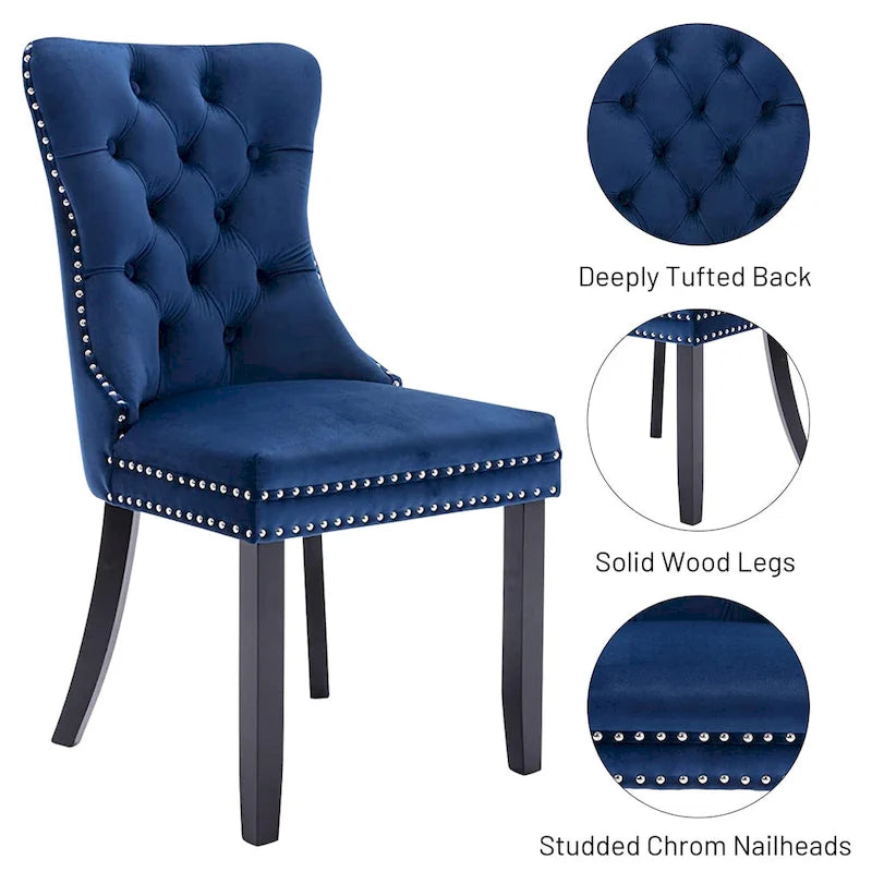 Ensemble de 2 chaises de salle à manger, chaise d'appoint rembourrée sans accoudoirs avec dossier capitonné, anneau de tirage et clous décoratifs