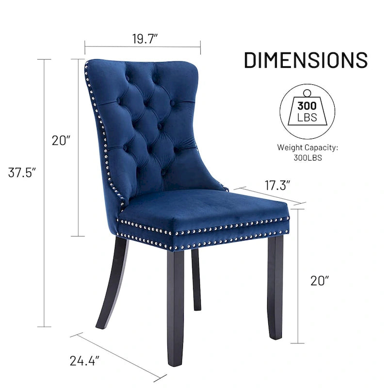 Ensemble de 2 chaises de salle à manger, chaise d'appoint rembourrée sans accoudoirs avec dossier capitonné, anneau de tirage et clous décoratifs