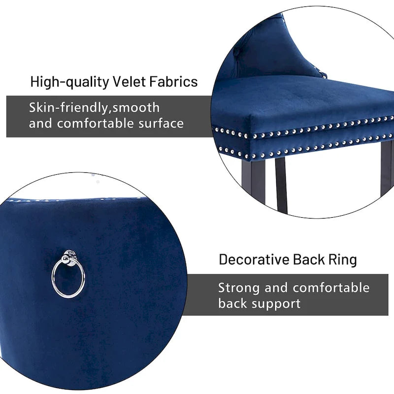 Ensemble de 2 chaises de salle à manger, chaise d'appoint rembourrée sans accoudoirs avec dossier capitonné, anneau de tirage et clous décoratifs
