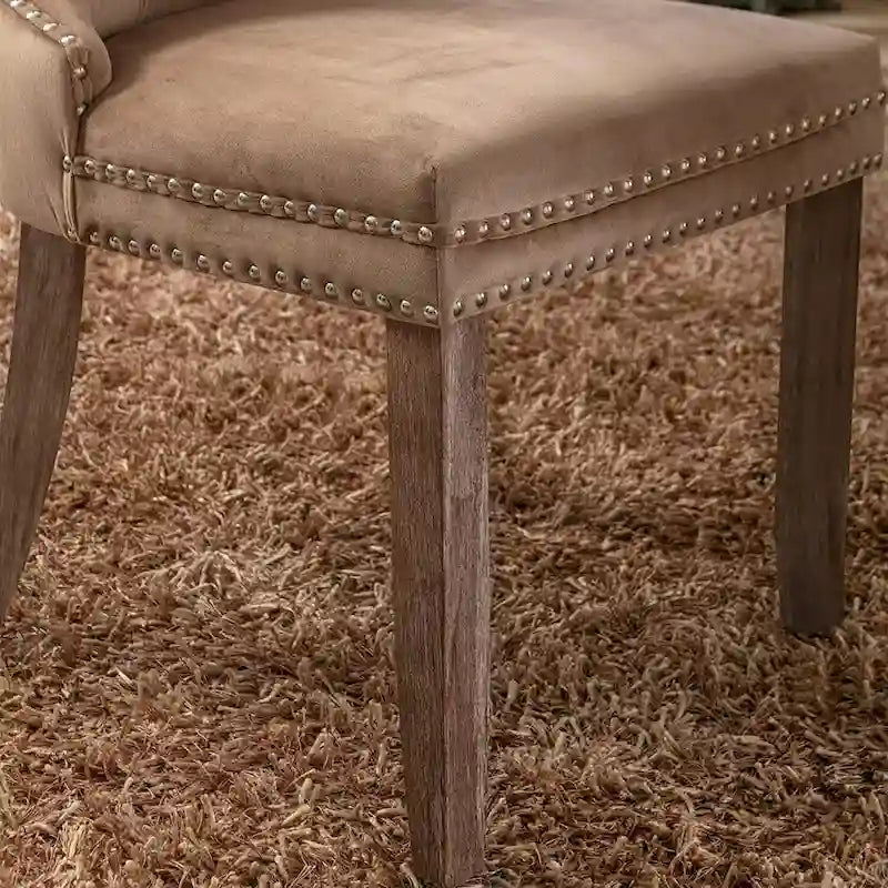 Ensemble de 2 chaises de salle à manger, chaise d'appoint rembourrée sans accoudoirs avec dossier capitonné, anneau de tirage et clous décoratifs