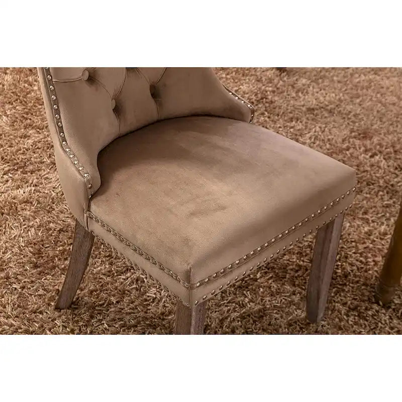 Ensemble de 2 chaises de salle à manger, chaise d'appoint rembourrée sans accoudoirs avec dossier capitonné, anneau de tirage et clous décoratifs