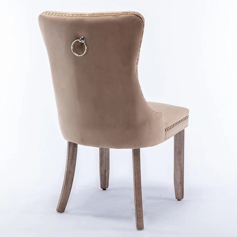 Ensemble de 2 chaises de salle à manger, chaise d'appoint rembourrée sans accoudoirs avec dossier capitonné, anneau de tirage et clous décoratifs