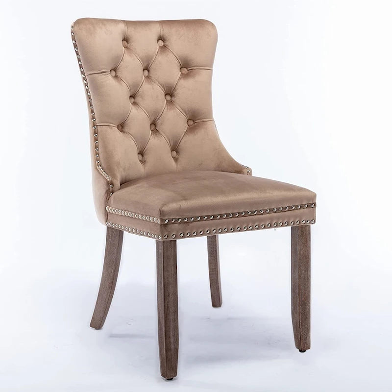 Ensemble de 2 chaises de salle à manger, chaise d'appoint rembourrée sans accoudoirs avec dossier capitonné, anneau de tirage et clous décoratifs