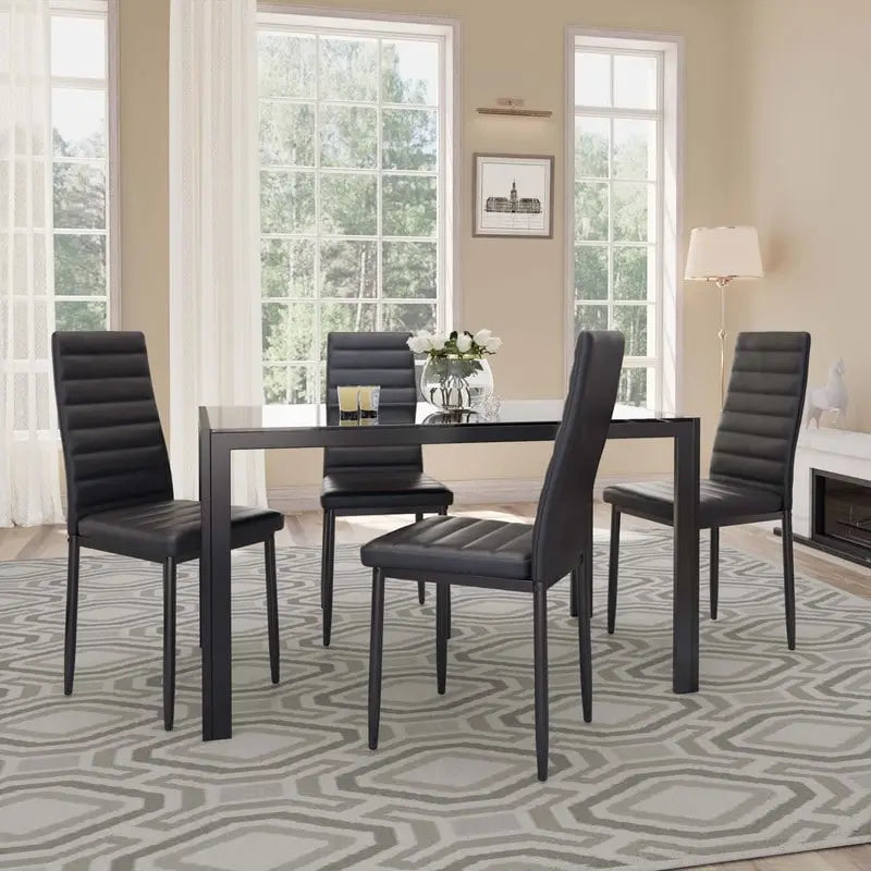 Set da pranzo in vetro da 5 pezzi, tavolo da pranzo moderno per 4 persone con sedie da cucina in pelle PU con schienale alto