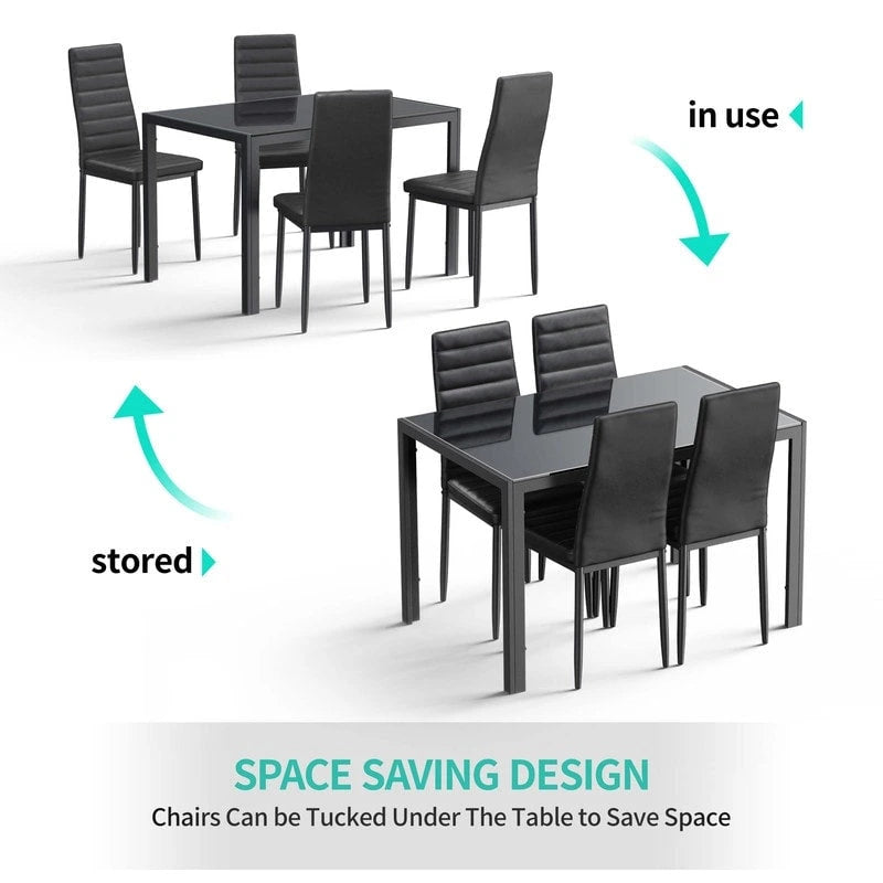 Set da pranzo in vetro da 5 pezzi, tavolo da pranzo moderno per 4 persone con sedie da cucina in pelle PU con schienale alto