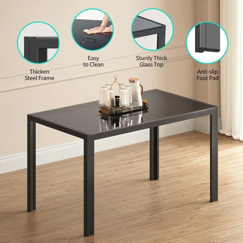 Set da pranzo in vetro da 5 pezzi, tavolo da pranzo moderno per 4 persone con sedie da cucina in pelle PU con schienale alto