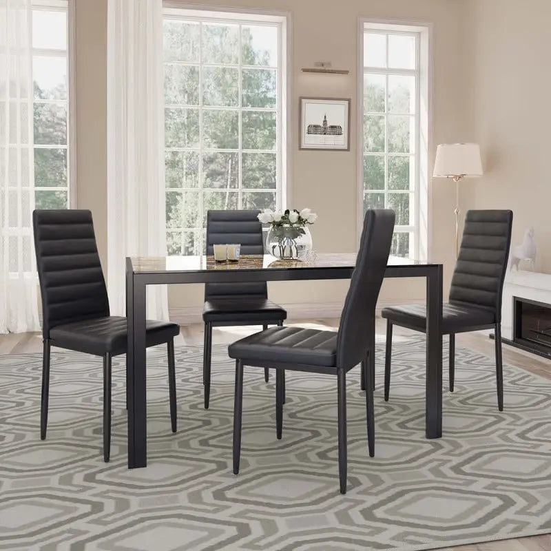 Set da pranzo in vetro da 5 pezzi, tavolo da pranzo moderno per 4 persone con sedie da cucina in pelle PU con schienale alto