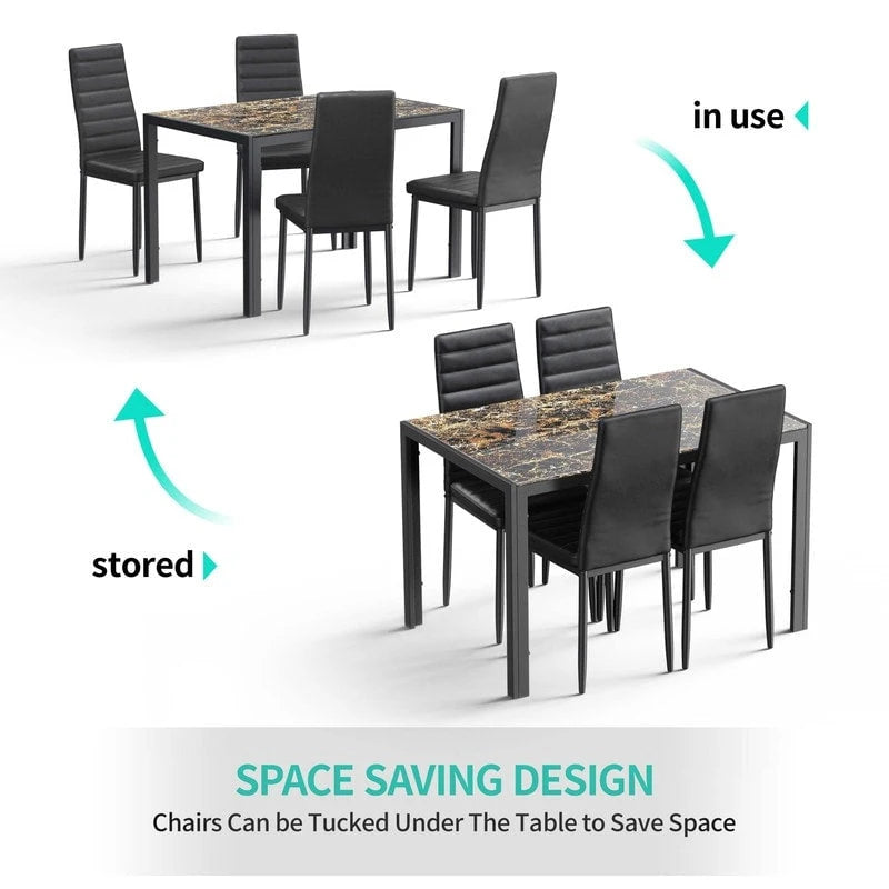 Set da pranzo in vetro da 5 pezzi, tavolo da pranzo moderno per 4 persone con sedie da cucina in pelle PU con schienale alto