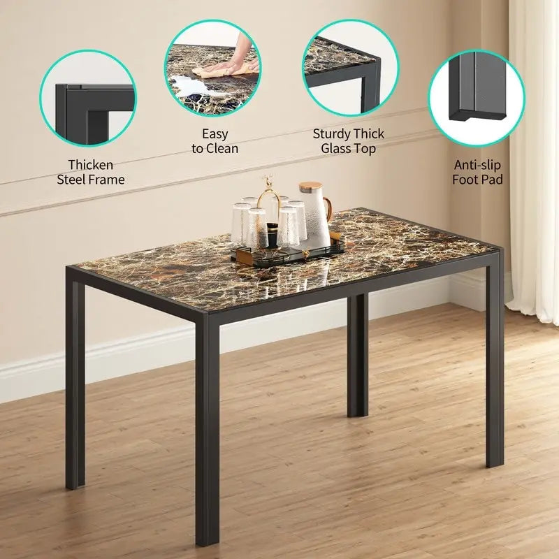Set da pranzo in vetro da 5 pezzi, tavolo da pranzo moderno per 4 persone con sedie da cucina in pelle PU con schienale alto