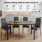 Set da pranzo in vetro da 5 pezzi, tavolo da pranzo moderno per 4 persone con sedie da cucina in pelle PU con schienale alto