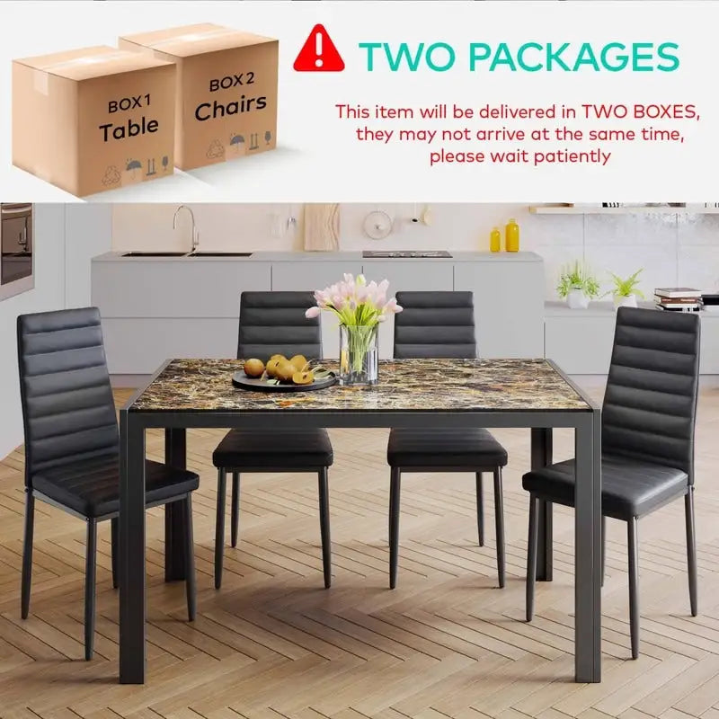 Set da pranzo in vetro da 5 pezzi, tavolo da pranzo moderno per 4 persone con sedie da cucina in pelle PU con schienale alto