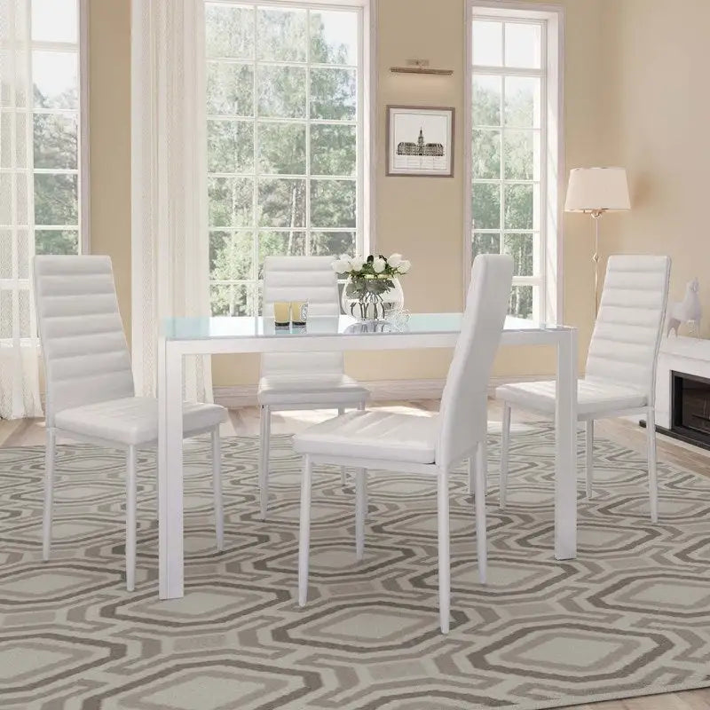 Set da pranzo in vetro da 5 pezzi, tavolo da pranzo moderno per 4 persone con sedie da cucina in pelle PU con schienale alto