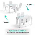 Set da pranzo in vetro da 5 pezzi, tavolo da pranzo moderno per 4 persone con sedie da cucina in pelle PU con schienale alto